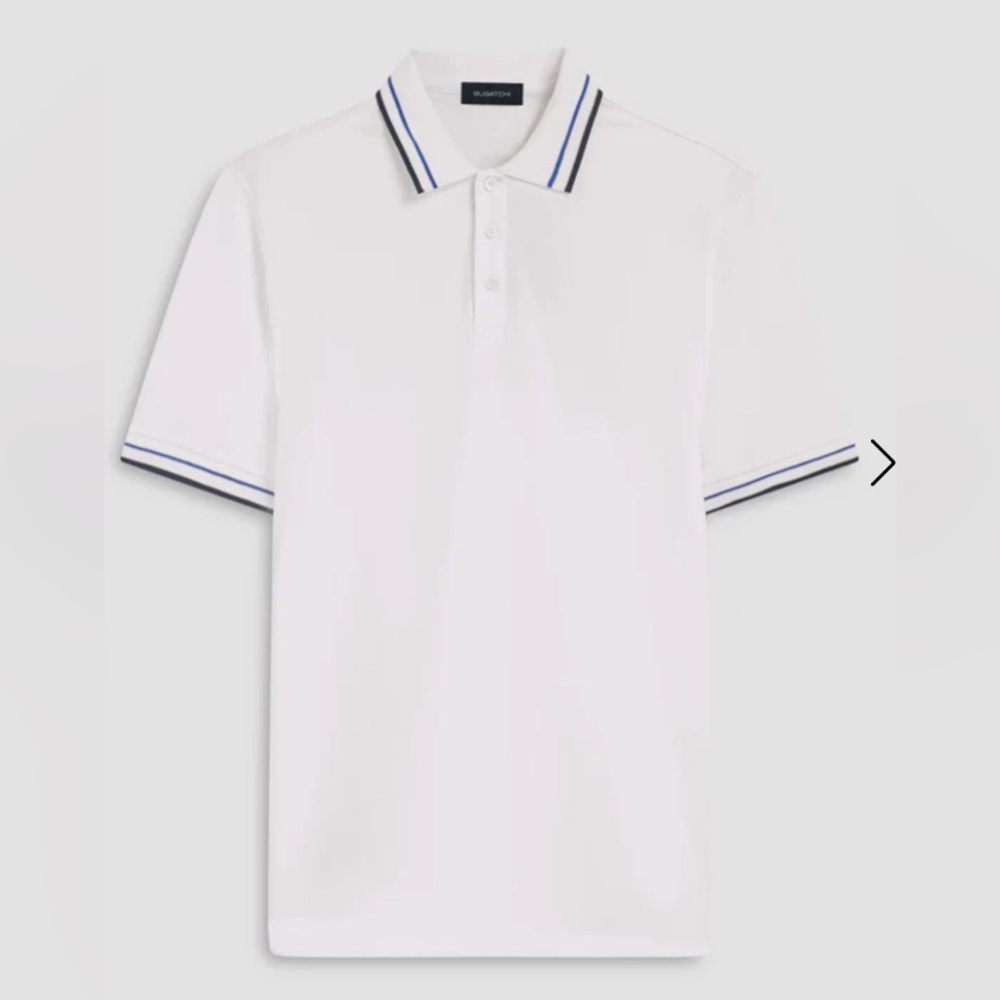Bugatchi White Polo Shirt with Blue Accents